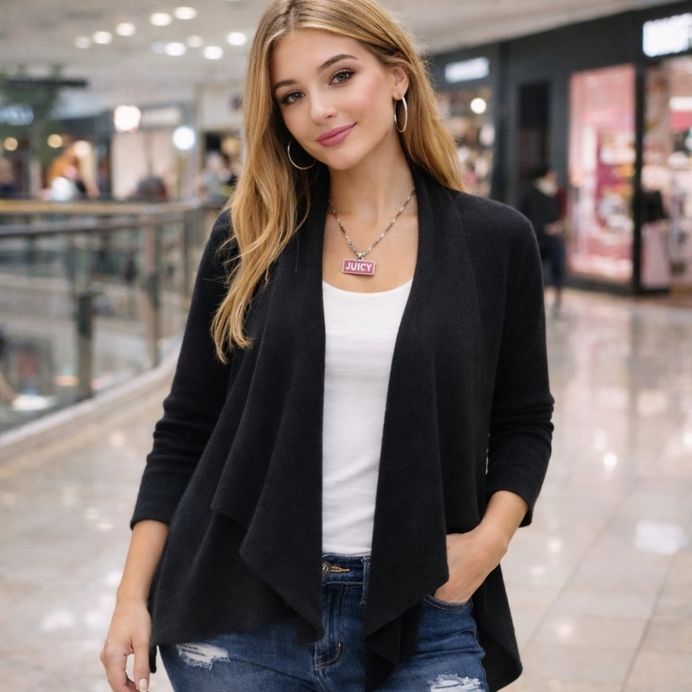 Juicy Couture Angora Cashmere Blend Waterfall Cardigan | 3/4 Sleeve